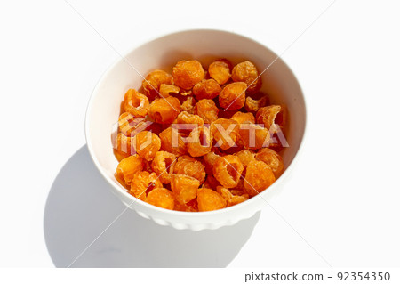 Dried longan on white background. 92354350