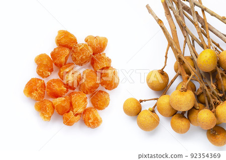 Dried longan on white background. 92354369