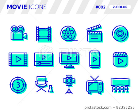 Two-color style icon set related to video_082 Two-color style icon set related to video_082 92355253