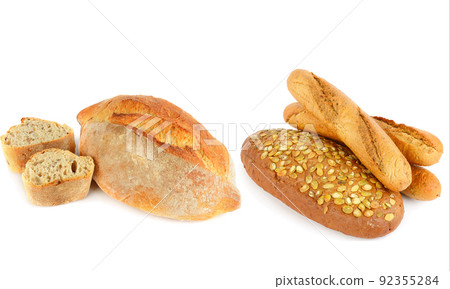 Bread and Baguette isolated on white background. 92355284
