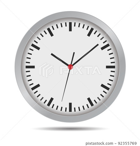 Flat design illustration of a bright wall clock. Round dial with minute, hour and second hands and red center, vector Flat design illustration of a bright wall clock. Round dial with minute, hour and second hands and red center, vector 92355769