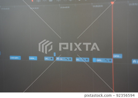 Video editing in a special program. Production on television. Computer screen, cinema, multimedia. Control panel Video editing in a special program. Production on television. Computer screen, cinema, multimedia. Control panel 92356594