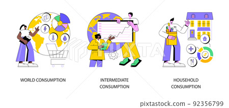 World economy abstract concept vector illustration set. World consumption, intermediate and household consumption, goods and services, global statistics agency, national accounts abstract metaphor. World economy abstract concept vector illustration set. World consumption, intermediate and household consumption, goods and services, global statistics agency, national accounts abstract metaphor. 92356799