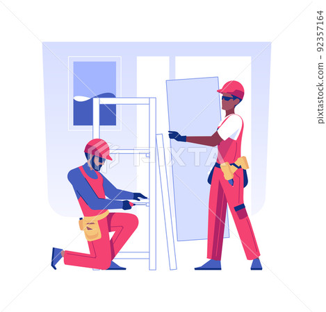 Furniture assembling isolated concept vector illustration. Group of repairmen with a screwdriver assembling furniture in new apartment, private house custom interior vector concept. Furniture assembling isolated concept vector illustration. Group of repairmen with a screwdriver assembling furniture in new apartment, private house custom interior vector concept. 92357164