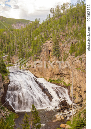 Sunny view of the landscape around Gibbon Falls in Yellowstone National Park Sunny view of the landscape around Gibbon Falls in Yellowstone National Park 92362521