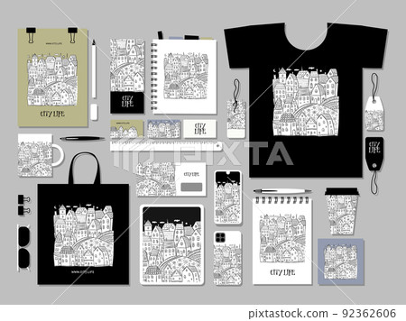 Vintage old city, cute houses. Concept art for your business. Creative ideas for cards, banner, web, promotional materials. Corporate identity template. Vector illustration 92362606