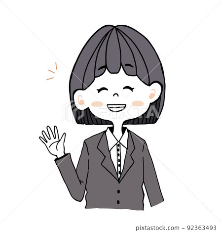 Illustration of a girl (new employee / office worker) wearing a recruitment suit greeting with a smile Illustration of a girl (new employee / office worker) wearing a recruitment suit greeting with a smile 92363493