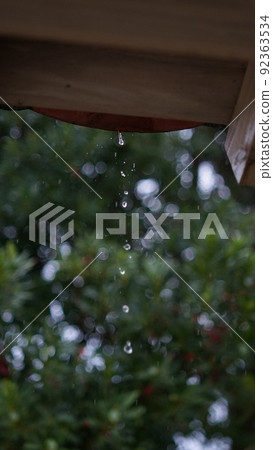 Raindrops dripping from the roof Raindrops dripping from the roof 92363534
