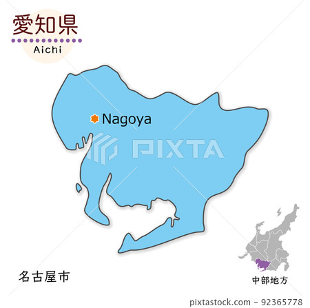 Aichi prefecture and prefectural office location, simple and cute map Aichi prefecture and prefectural office location, simple and cute map 92365778