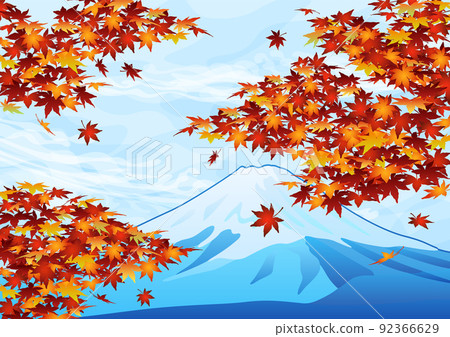 裝飾背景-秋葉和藍天中的富士山 裝飾背景-秋葉和藍天中的富士山 92366629