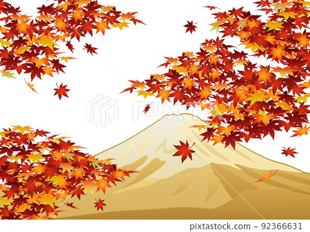 裝飾背景-秋葉和富士山 92366631