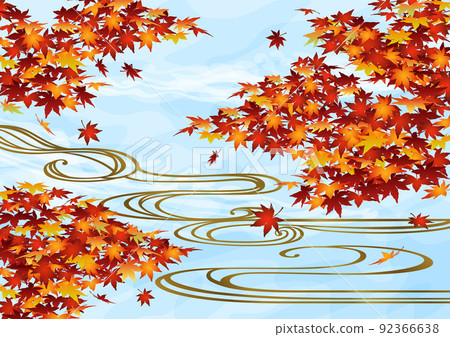 裝飾背景 — 秋葉和藍天中的自來水 92366638