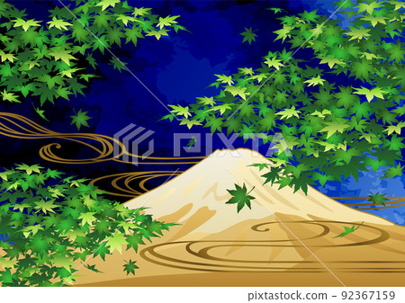 裝飾背景——藍楓、流水和夜空中的富士山 裝飾背景——藍楓、流水和夜空中的富士山 92367159