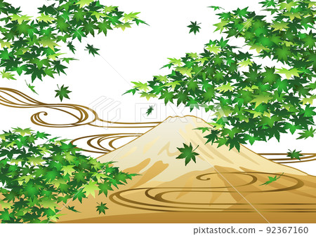 裝飾背景——藍楓、流水和富士山 92367160