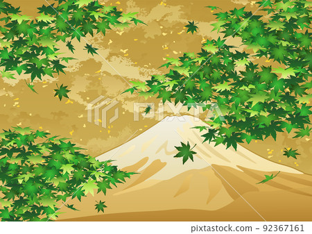 裝飾背景-金葉與藍楓和富士山 92367161