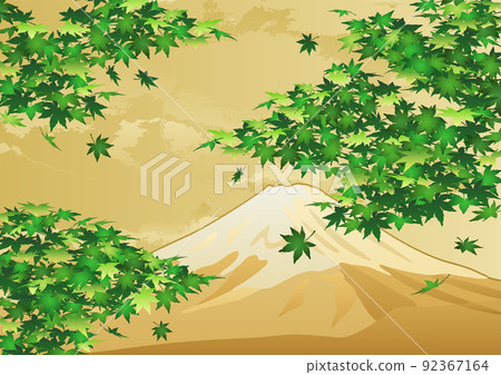 裝飾背景-金葉與藍楓和富士山 裝飾背景-金葉與藍楓和富士山 92367164