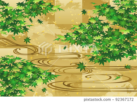 裝飾背景金葉與藍楓和自來水 92367172