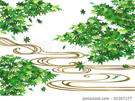Decorative background-blue maple and running water 92367177