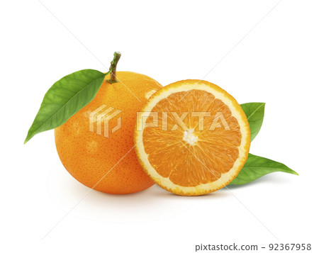 tangerine or mandarin fruit with leaves isolated on white background 92367958
