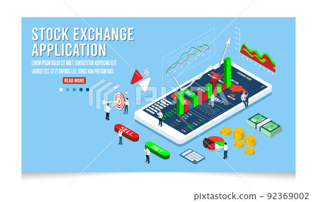3D isometric stock exchange application concept for Cryptocurrency trading online, Trading market or investment mobile app. Global stock exchanges index. Vector illustration eps10 3D isometric stock exchange application concept for Cryptocurrency trading online, Trading market or investment mobile app. Global stock exchanges index. Vector illustration eps10 92369002