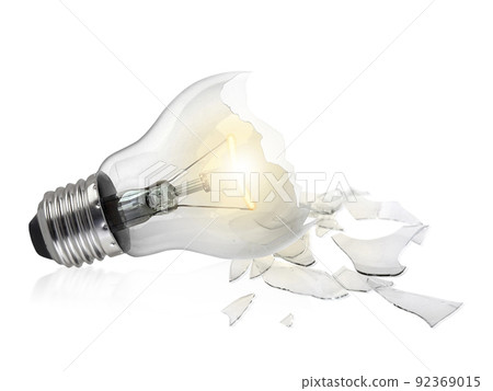 Broken light bulb isolated on white background Broken light bulb isolated on white background 92369015