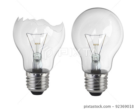 Broken light bulb isolated on white background Broken light bulb isolated on white background 92369018