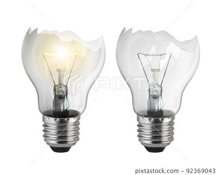 Broken light bulb isolated on white background 92369043
