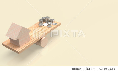 The wood home balance money coins for property... - Stock Illustration ...