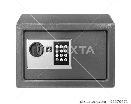 Steel bank safe on a white background 92370471