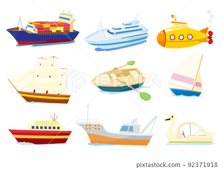 船舶插圖素材(油輪、客船、潛艇、帆船、船、遊艇、漁船、天鵝船) 船舶插圖素材(油輪、客船、潛艇、帆船、船、遊艇、漁船、天鵝船) 92371918