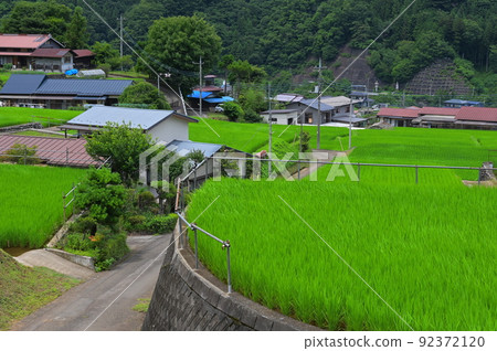 Summer village Akiyama village village scenery Tomioka rice terraces Summer village Akiyama village village scenery Tomioka rice terraces 92372120