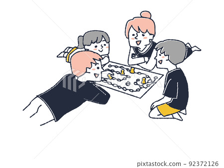 Family who lie on the floor and play board games People who enjoy family time at home 92372126