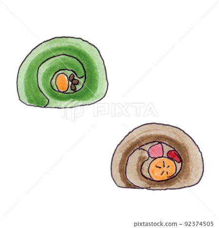 Matcha and chocolate roll cake 92374505