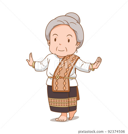 Cartoon character of traditional Thai dancer old lady. Cartoon character of traditional Thai dancer old lady. 92374506
