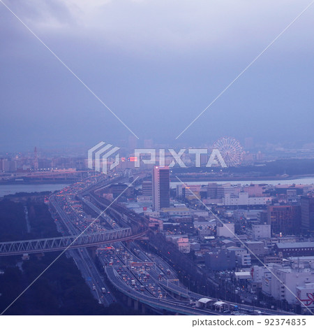 Nightfall highway and ferris wheel Nightfall highway and ferris wheel 92374835