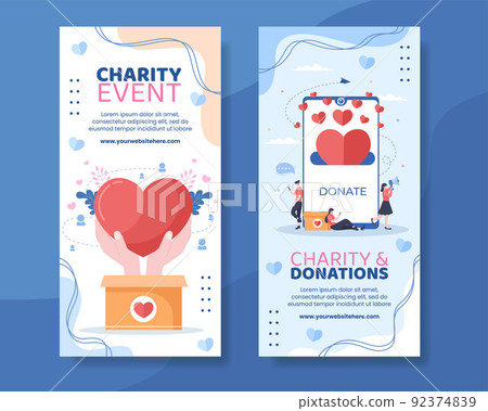 Charity Donation Vertical Banner Template Flat Cartoon Background Vector Illustration Charity Donation Vertical Banner Template Flat Cartoon Background Vector Illustration 92374839