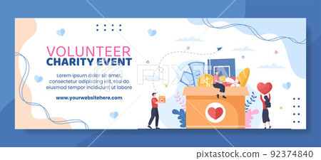 Charity Donation Cover Template Flat Cartoon Background Vector Illustration 92374840