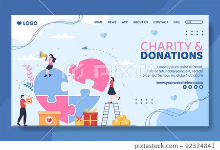 Charity Donation Social Media Landing Page Template Flat Cartoon Background Vector Illustration Charity Donation Social Media Landing Page Template Flat Cartoon Background Vector Illustration 92374841