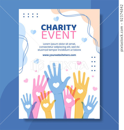 Charity Donation Poster Template Flat Cartoon Background Vector Illustration Charity Donation Poster Template Flat Cartoon Background Vector Illustration 92374842