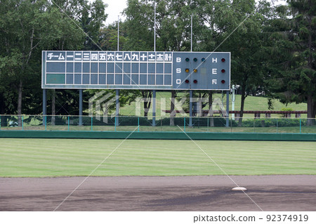 Ground, baseball field, outdoor, baseball, stadium, scoreboard, scoring, scoring board, lawn, sports 92374919