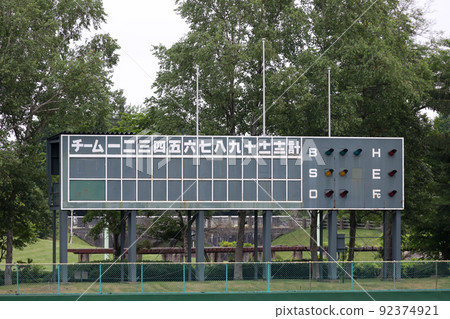 Ground, baseball field, outdoor, baseball, stadium, scoreboard, scoring, scoring board, lawn, sports 92374921