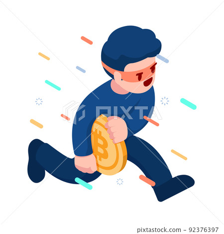 Isometric Hacker or Thief Stealing Bitcoin Isometric Hacker or Thief Stealing Bitcoin 92376397