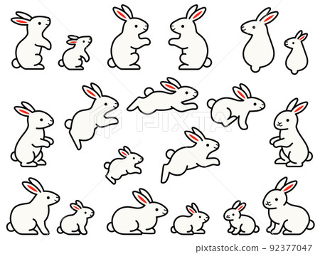 Illustration set of parent and child of white rabbit in various poses 92377047