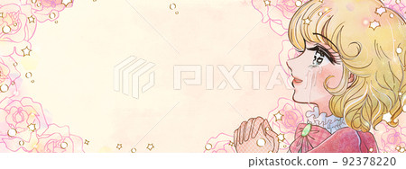 Retro girl cartoon style, dreaming maiden flower illustration banner 92378220