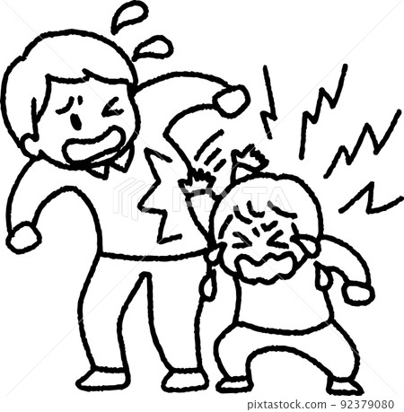 Illustration of a child who causes tantrum and hits an adult Illustration of a child who causes tantrum and hits an adult 92379080