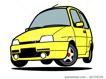 Old Italian compact car jump yellow car illustration Old Italian compact car jump yellow car illustration 92379145