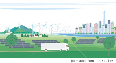 從郊區到城市的可再生能源發電景觀 92379156
