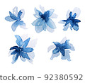 Set of blue abstract watercolor flowers. Hand drawn illustration 92380592