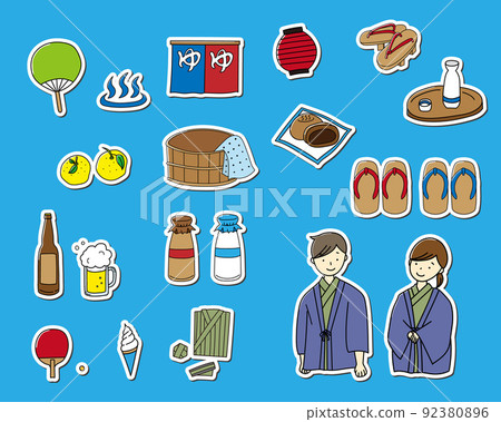 溫泉插畫素材集(印章風格) 溫泉插畫素材集(印章風格) 92380896