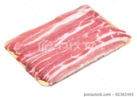 Organic bacon meat isolated on white background Organic bacon meat isolated on white background 92381485